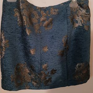 Free People Teal Silver Foil Print Mini Skirt